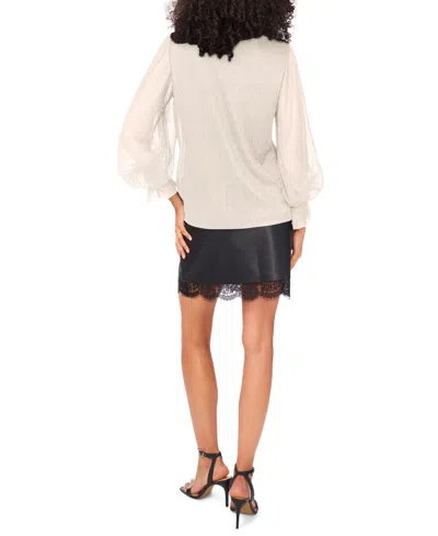 Vince Camuto Women's Metallic V-neck Sheer-sleeve Top In Neutral