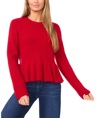 Cece Rib Peplum Sweater In Red