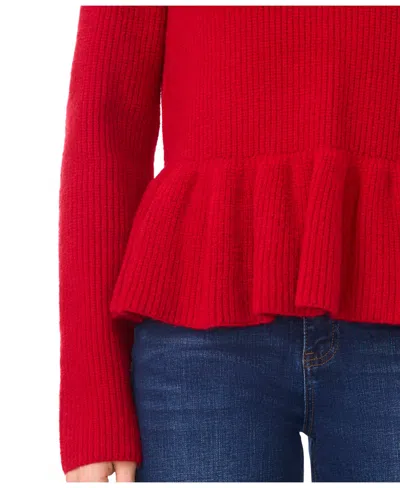 Cece Rib Peplum Sweater In Red