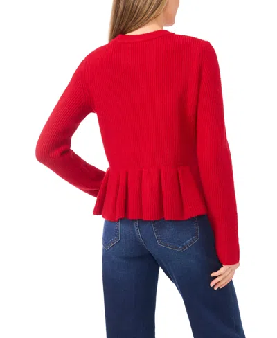 Cece Rib Peplum Sweater In Red