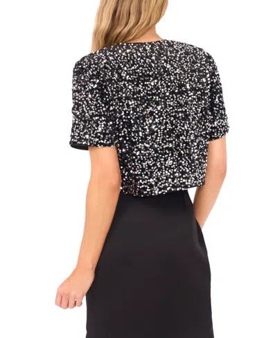 Cece Women's Cropped Velvet Sequin Short Sleeve Top In Multi