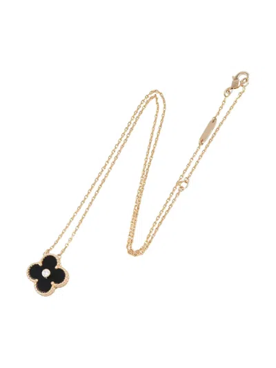 Pre-owned Van Cleef & Arpels 2010s 18k Rose Gold Diamond Onyx Alhambra Necklace