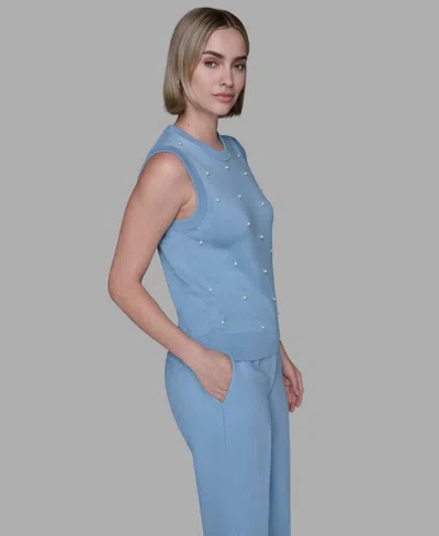 Karl Lagerfeld Women's Round Neck Top In Blue