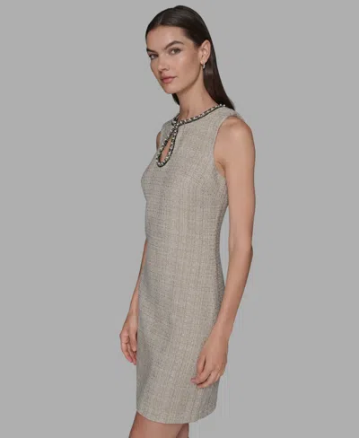 Karl Lagerfeld Tweed Keyhole Shift Dress In Multi