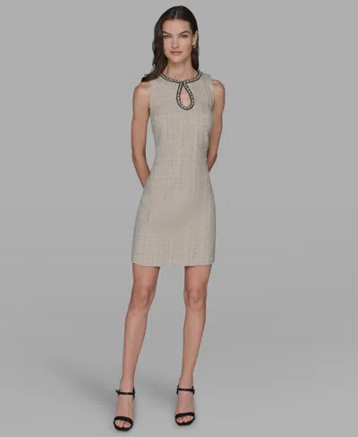 Karl Lagerfeld Tweed Keyhole Shift Dress In Multi