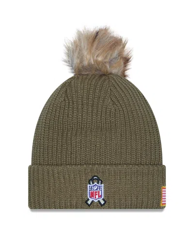 New Era Women's Dark Green Green Bay Packers 2025 Salute To Service Cuffed Knit With Pom Hat In Brown