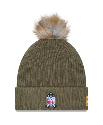 New Era Women's Dark Green Philadelphia Eagles 2025 Salute To Service Cuffed Knit With Pom Hat In Brown
