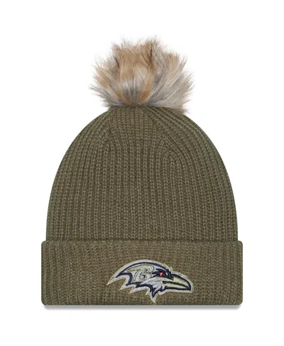 New Era Women's Dark Green Baltimore Ravens 2025 Salute To Service Cuffed Knit With Pom Hat In Green