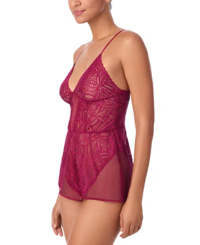 Dkny Women's Deco Lace Romper Chemise- Dk7559 In Purple