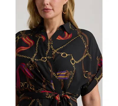 Ralph Lauren Plus Size Belting-print Belted Crepe Dress In Multi