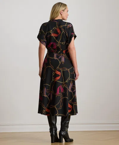 Ralph Lauren Plus Size Belting-print Belted Crepe Dress In Multi