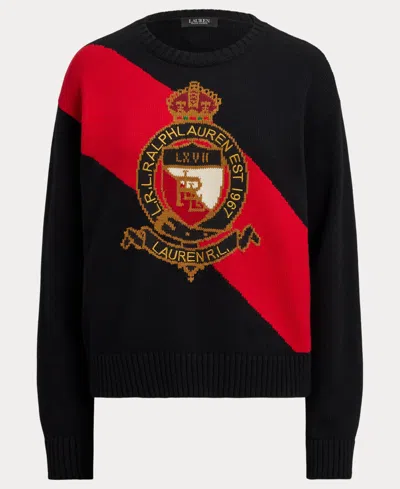 Ralph Lauren Color-blocked Crest Cotton Sweater In Multi