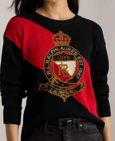 Ralph Lauren Color-blocked Crest Cotton Sweater In Multi
