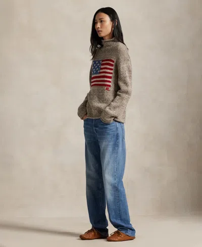 Polo Ralph Lauren Wool-blend Embroidered Flag Sweater In Brown