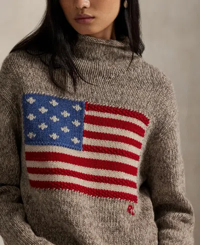 Polo Ralph Lauren Wool-blend Embroidered Flag Sweater In Brown
