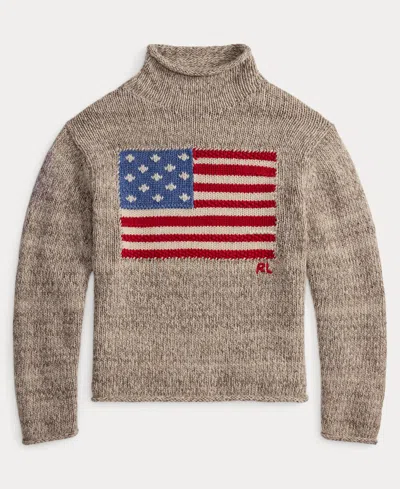Polo Ralph Lauren Wool-blend Embroidered Flag Sweater In Brown