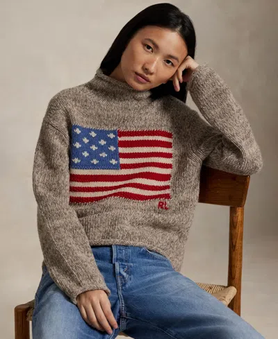 Polo Ralph Lauren Wool-blend Embroidered Flag Sweater In Brown