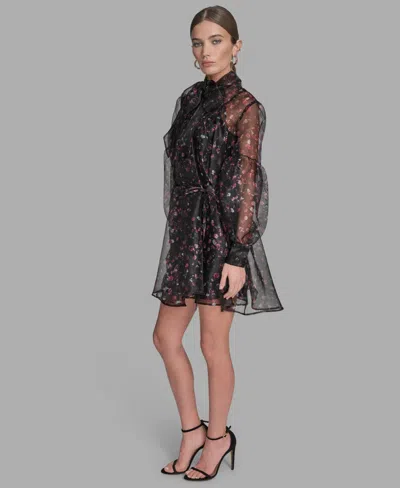 Bcbg Women's Floral Puff Long Sleeves Dress In Black
