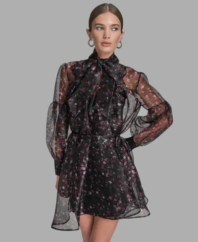 Bcbg Women's Floral Puff Long Sleeves Dress In Black