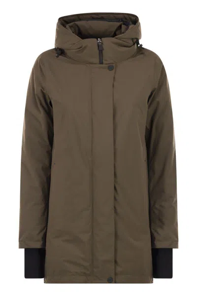 Herno Long-sleeved Hooded Down Jacket In Brown