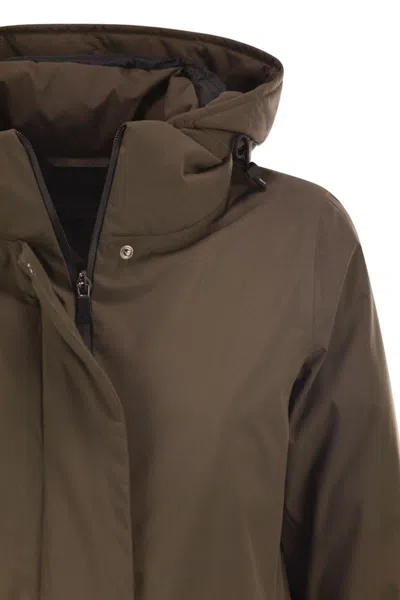 Herno Long-sleeved Hooded Down Jacket In Brown