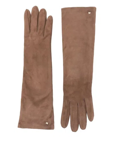 Max Mara Logo-detailing Gloves In Brown