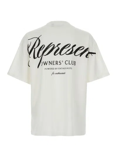 Represent White Crewneck T-shirt With With Front And Back Owners Club Print In Cotton Man In White