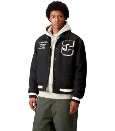 Carhartt Wip World Class Black Varsity Jacket In Gray