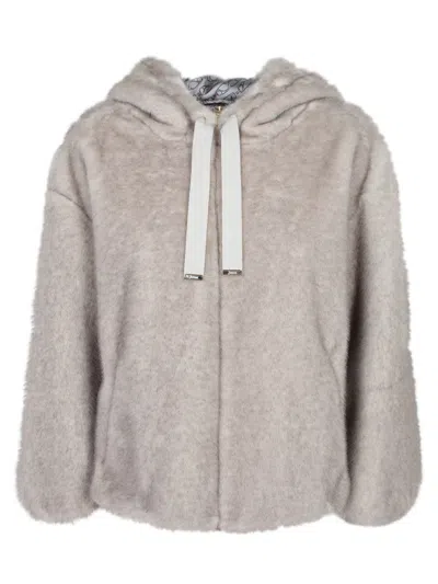 Herno Relaxed-fit Grey Jacket With Plush Texture And Hood In Gray