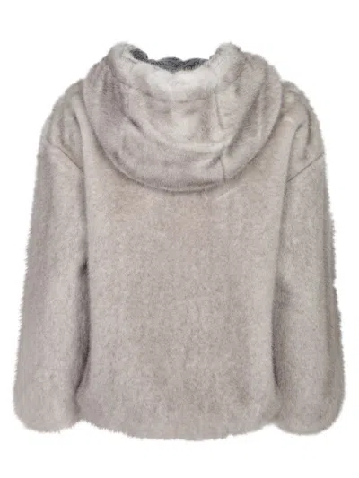 Herno Relaxed-fit Grey Jacket With Plush Texture And Hood In Gray