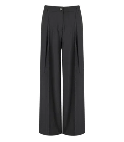 Twinset Grey Palazzo Pants With Logo Plaque On The Rear And Pences In Viscose Blend Stretch Woman In Black