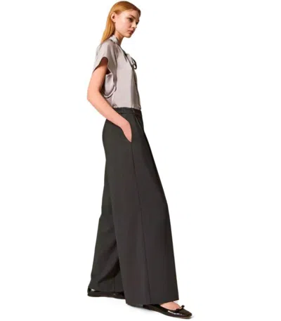 Twinset Grey Palazzo Pants With Logo Plaque On The Rear And Pences In Viscose Blend Stretch Woman In Black