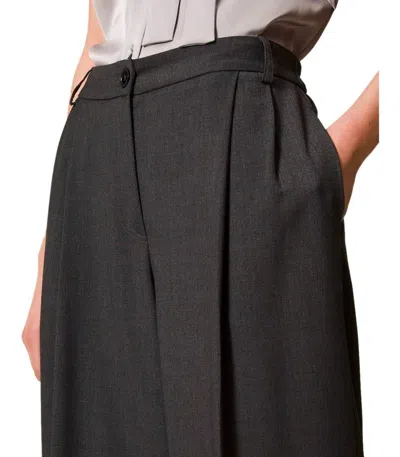 Twinset Grey Palazzo Pants With Logo Plaque On The Rear And Pences In Viscose Blend Stretch Woman In Black