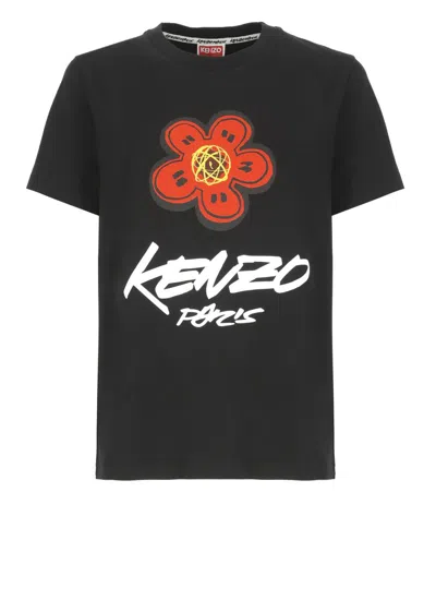 Kenzo Futura Graphic Print Boke Flower T-shirt In Black