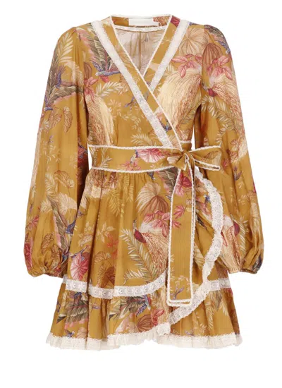 Zimmermann Frill Cotton Short Dress With Floral Print In Multi