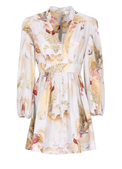 Zimmermann Ascension Plunge Floral Mini Dress In Neutral