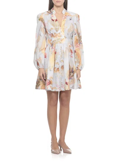 Zimmermann Ascension Plunge Floral Mini Dress In Neutral