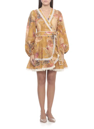 Zimmermann Frill Cotton Short Dress With Floral Print In Multi