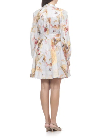 Zimmermann Ascension Plunge Floral Mini Dress In Neutral