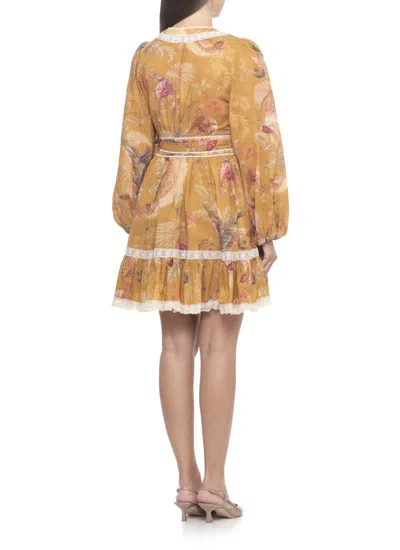 Zimmermann Frill Cotton Short Dress With Floral Print In Multi