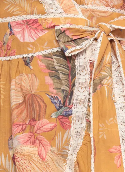 Zimmermann Frill Cotton Short Dress With Floral Print In Multi