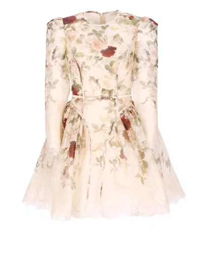 Zimmermann Womens Cream Cascade Hypnotic Lace Linen And Silk Mini Dress In Multi