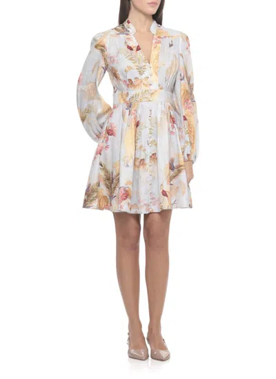 Zimmermann Ascension Plunge Floral Mini Dress In Neutral
