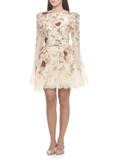 Zimmermann Womens Cream Cascade Hypnotic Lace Linen And Silk Mini Dress In Multi