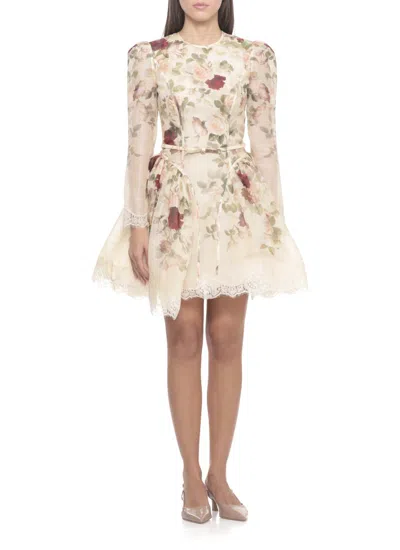 Zimmermann Womens Cream Cascade Hypnotic Lace Linen And Silk Mini Dress In Multi