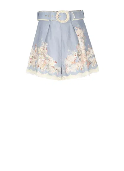Zimmermann Printed Linen Cascadian Shorts In Blue