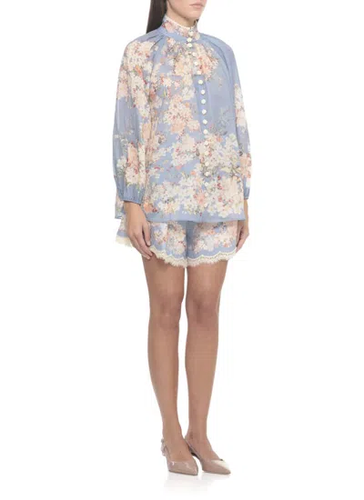 Zimmermann Printed Linen Cascadian Shorts In Blue
