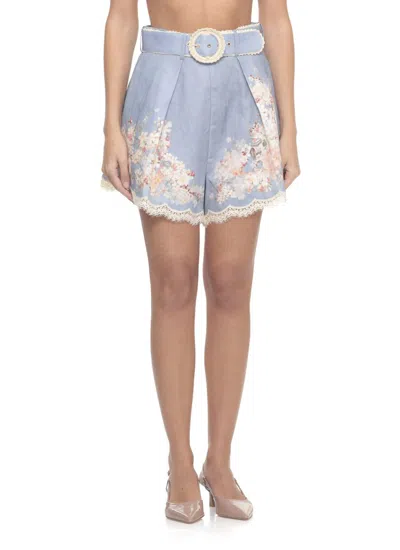 Zimmermann Printed Linen Cascadian Shorts In Blue