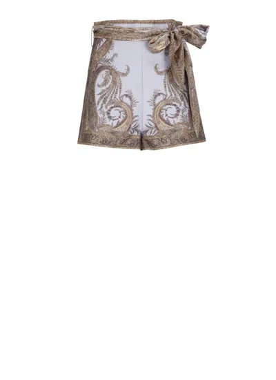 Zimmermann Multicolor Shorts With Belt And All-over Paisley Print In Silk And Cotton Woman In Multi