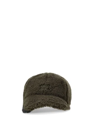 Miu Miu Fur Pile Hat Curved Brim In Green